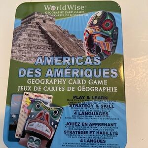 WorldWise Americas Geography Card Game 4 Languages Family Playing Cards Tin NEW